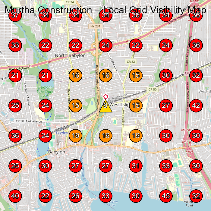 Murtha Construction GeoGrid visibility map for Home Builder in Bay Shore
